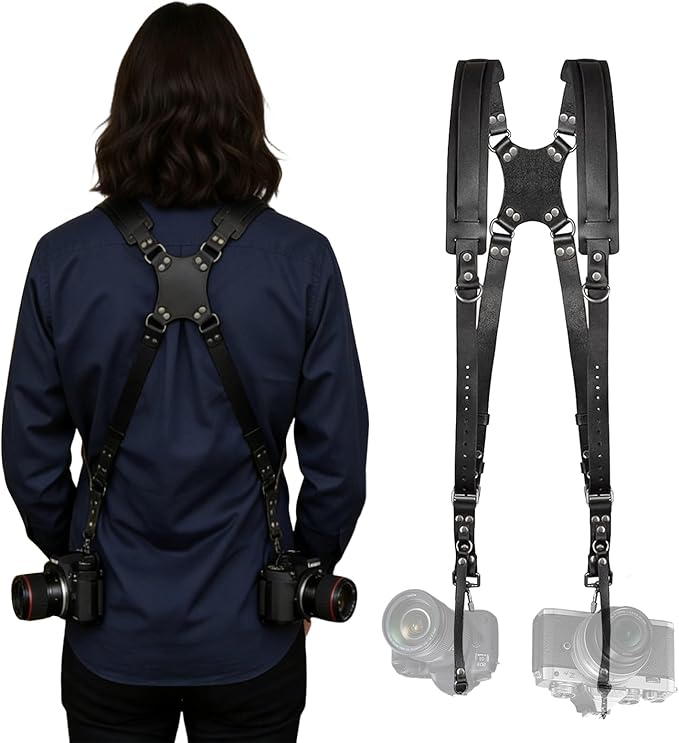 KINGTAIXIN Camera Harness, Dual Camera Harness for Photographers, Leather Camera Strap for Two-Cameras for DSLR/SLR Strap