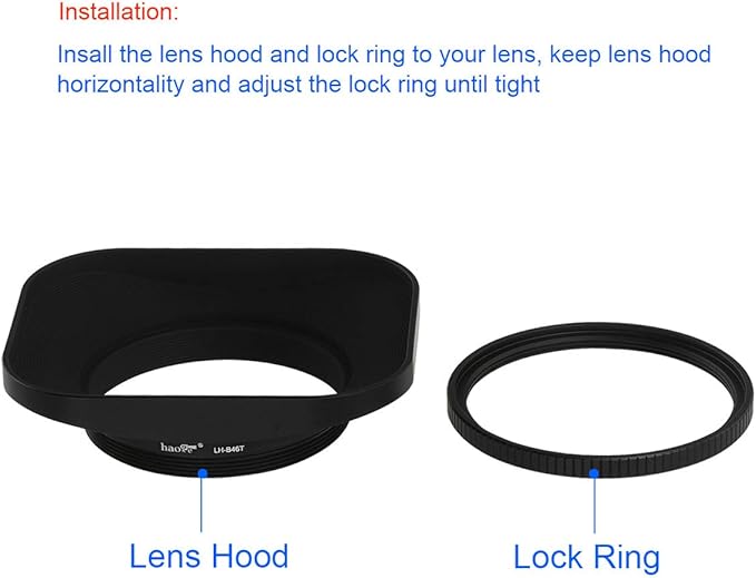Haoge LH-B46T 46mm Square Metal Screw-in Lens Hood with Cap for Leica Summilux-M 35mm f/1.4 50mm f1.4 E46, Summarit-M 90mm f/2.5 75mm f2.5 E46, Summicron-M 28mm F2 E46, Voigtlander 35mm f/1.7 28mm f2