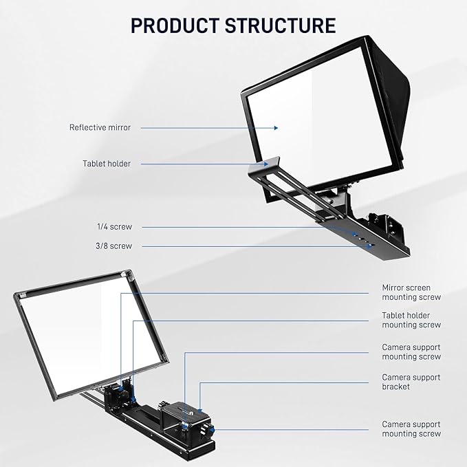 GVM 12" Teleprompter for iPad Tablet Phone DSLR Camera, Collapsible Teleprompter Kit with Installation Free Design, HD Refective Display, APP Remote Control, Carry Case, for Video Recording