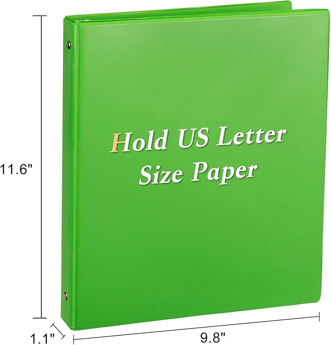 CIXILDTS 0.5-inch Round Ring Binder, Durable 1/2" 3 Ring Binder Fit Letter Size Paper, Green, 6-Pack