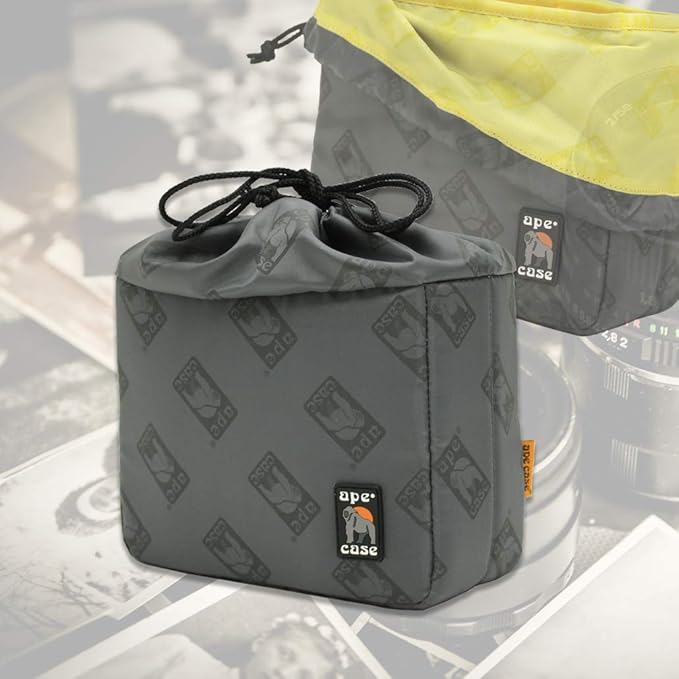 Ape Case Cubeze (ACQB 33 GY) Flexible Padded Storage Bag; Removable & Adjustable Padded Inserts; Drawstring Closure; Hi-Vis Yellow Interior; Exterior Pockets for Accessories; Grey