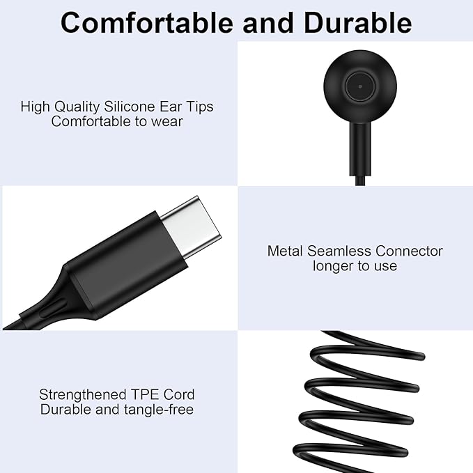 Samsung Earbuds Wired Headphones USB C for Samsung Galaxy S25 Ultra S25 FE A36 A17 5G A16 A56 A35 S24 FE S23 Plus,Wired Earphones USBC Earbuds with Microphone for iPhone 17 Pro Max Air 16e 16Plus 15