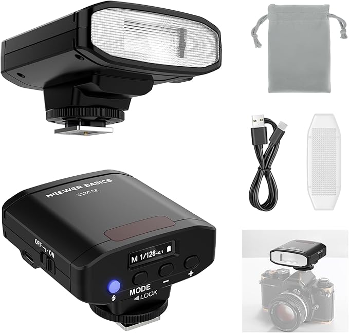 NEEWER Basics 5600K Mini Camera Flash Speedlite GN12, 2000mAh/500 Flashes/0.1-1.8s Recycle, Light Compatible with Canon Fujifilm Sony Nikon Digital Standard Hot Shoe Camera for Studio Photos, Z120 SE