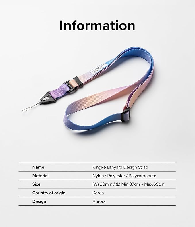 Ringke Lanyard Strap [One-Touch Buckle] Designed for Camera Strap and Phone Strap, Adjustable Sturdy Universal Neck Strap Compatible with Camera and Phone Case - Aurora