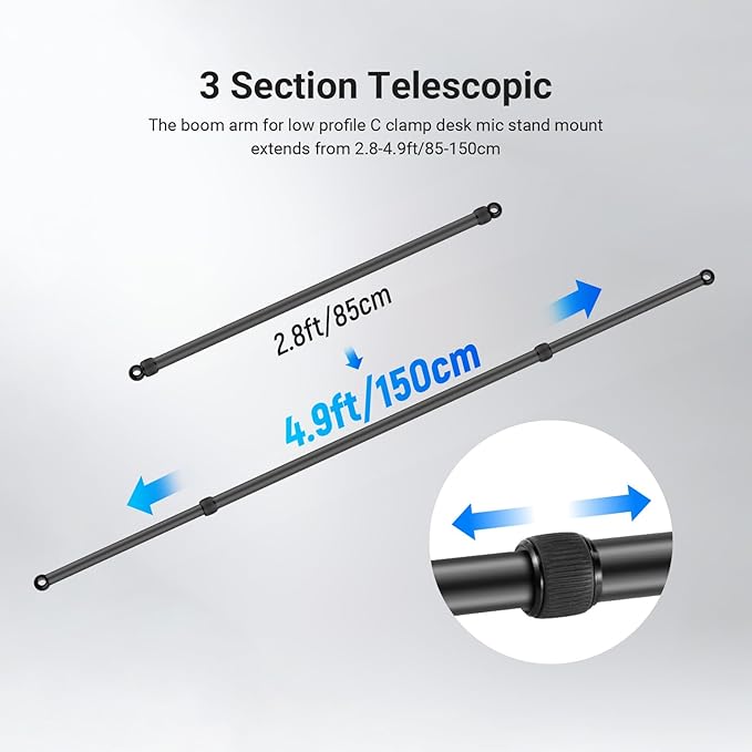 NEEWER 2.8-4.9ft Horizontal Boom Arm Only for NEEWER NK002 & NK003 Overhead Desk Camera Mount Rig Webcam Stand, Telescopic Crossarm for Phone Holder LED Light Video Recording Streaming, NK009