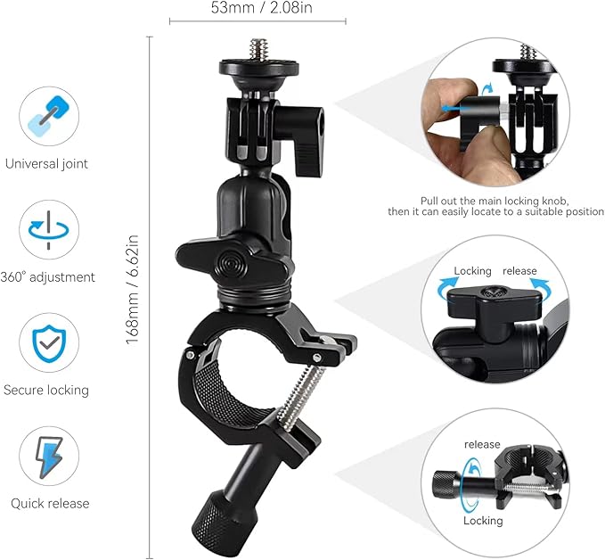 YUSEN Super Clamp Camera Mount with 1/4" Screw Bike/Bicycle/Motorcycle Handlebars Mount Compatible with DSLR Camera/Gopro/LED Lights/Ronin-M/Ronin MX/Freefly MOVI