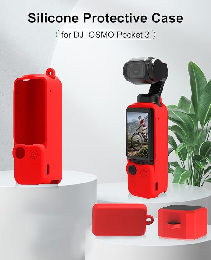 PULUZ Pocket 3 Silicone Cover, Soft Protective Case Compatible with DJI Osmo Pocket 3, Lens Protector Screen Protector Grip Cover Accessories(Red)