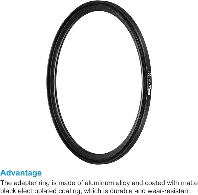 PATIKIL 105mm-95mm Metal Step Down Ring, Camera Lens Filter Adapter Ring Aluminum Filter Adapter Ring for Camera Lenses Hood, Black
