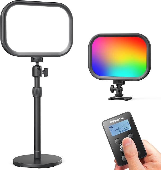 RaLeno Streaming Key Light with RGB, Studio Light with Remote Control and Desk Stand for Live Streaming Video Calls Photography, 1%-100% Brightness 2500-8500k Color Temperature Adjustable Soft Light