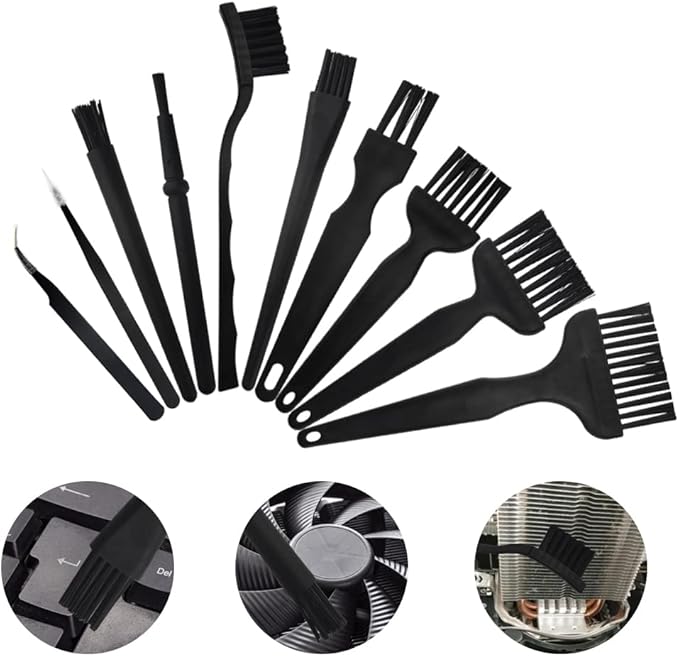 10 in 1 Portable Plastic Handle Nylon Anti Static Brushes Keyboard Cleaning Brush Kit for Cleaning Computer Keyboard Car Lab (Black)