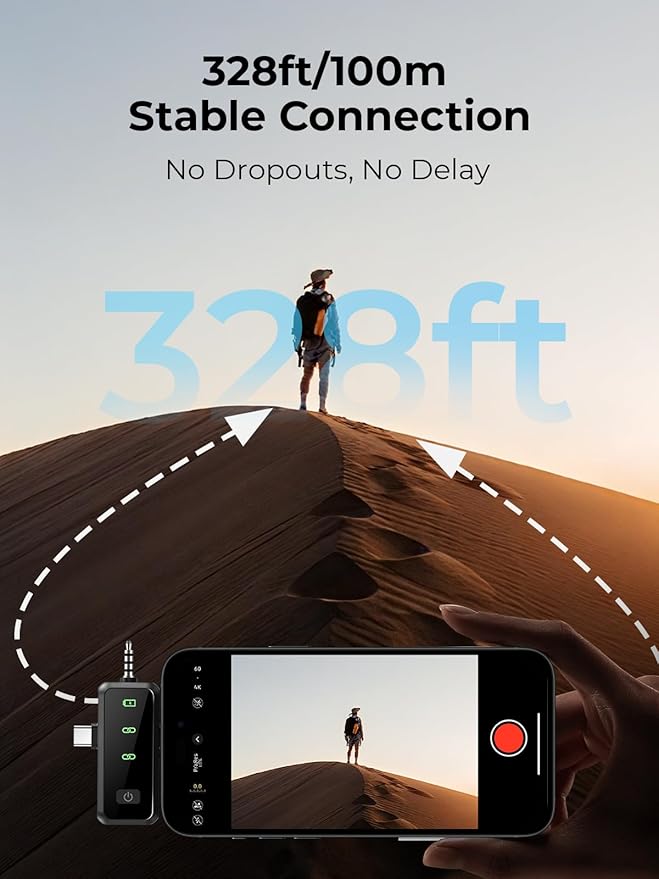 Wireless Lavalier Microphone for iPhone: Mini Microphone Noise Reduction - 328ft Transmission & 20H Battery Life for Video Recording, 3-in-1 Universal Camera & Android, Clip,Valentine's Day