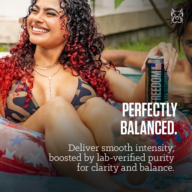 NO DAYS OFF Premium Sparkling Water+ Limited FREEDOM Edition - 12 Pack, 16 fl oz Can - Ultra-Purified Reverse Osmosis with MORE Bubbles, American Sourced-Filled-Packaged, Served in BPA-free Cans