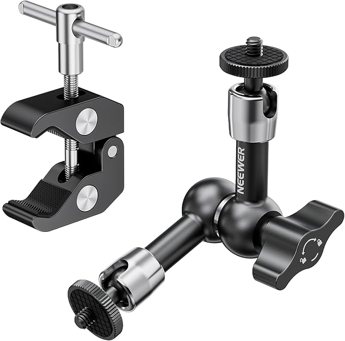 NEEWER 6"/15cm Adjustable Magic Arm with Super Clamp, 1/4" & 3/8" Threads, 1/4" Screws for Flash/LED Light/Microphone/Monitor, Compatible with SmallRig Camera Cage, Max Load: 4.4lb/2kg, ST15C