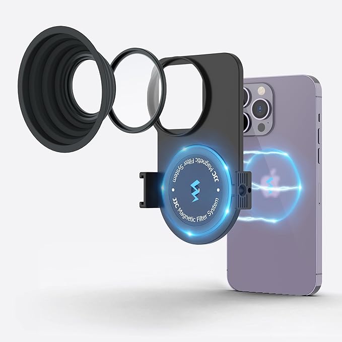49mm Lens Filter Adapter Mount for iPhone 16/15/14/13 Pro Max 16/15/14 Plus Without case, Double-Sided Magnetic Phone Filter System with Lens Hood for ND CPL, 1/4-20" Screw & Cold Shoe Mount