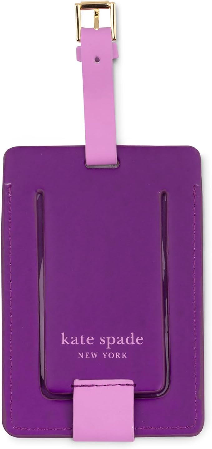 Kate Spade New York Leatherette Luggage Tag with Secure Strap, Colorful Suitcase Identifier for Travel, Monogram Bag Tag ID (N)