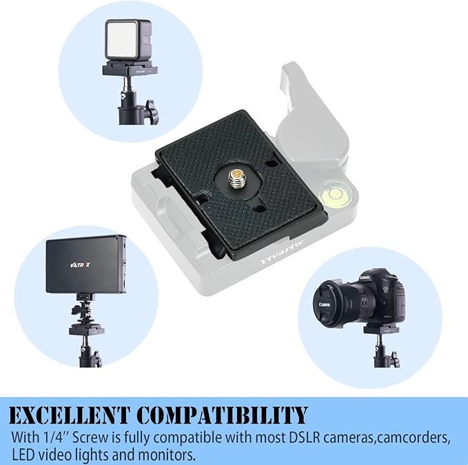 323 Quick Release Plate 1/4" Screw Tripod Camera Compatible for Manfrotto 200pl-14 RC2 Camera Tripod Ball Head 2PCS,Black