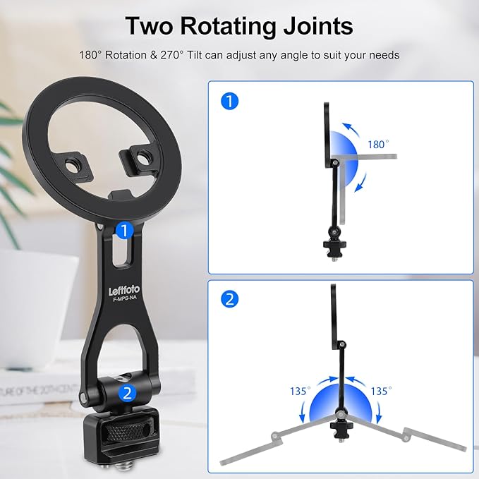 Leftfoto Metal Strong Magnetic Phone Stand with 1/4"-20 ARRI Locating Screw -Adjustable Foldable Holder for iPhone 17 16 15 14 13 12 Pro Max Mini & Magsafe Case,for Vlogging/Video Shooting