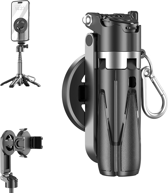 Magnetic Pocket Selfie Stick for iPhone, Multifunctional Portable Selfie Stick with Wireless Remote, 360° Rotation Extendable Phone Tripod Stand, Ideal for Travel & Vlogging (Upgraded)