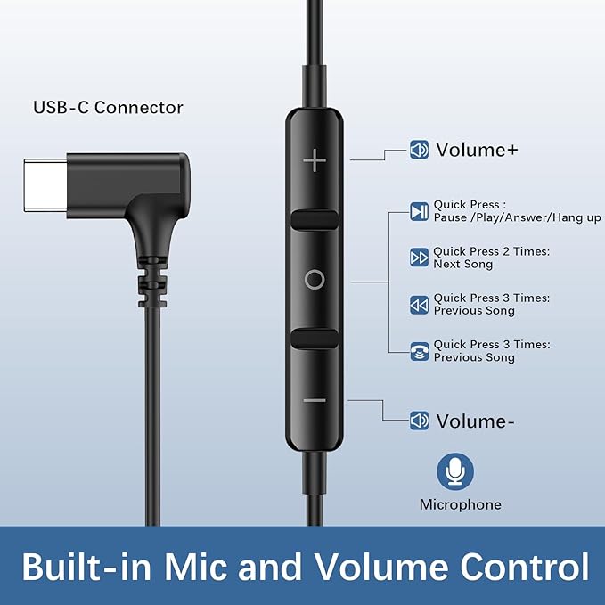 USB C Earbuds for Samsung S26 Ultra S25 Wired Type-C Headphones C Plug 90° Right Angle Earphones for Google Pixel 10a 9 Pro for iPhone 17 Pro 16 15 Cord Headphone with Microphone Volume Control Purple