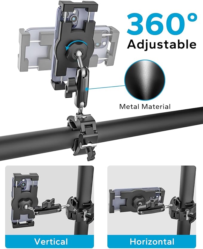 GDZN UTV Phone Mount for 1.5"-1.75" Roll Cage, Anti-Vibration Heavy Duty UTV/SXS Phone Holder with 360° Adjustable Arm, Aluminum Alloy Roll Bar Bracket Fit Polaris RZR, Can-Am for 4.7"-7.6" Devices
