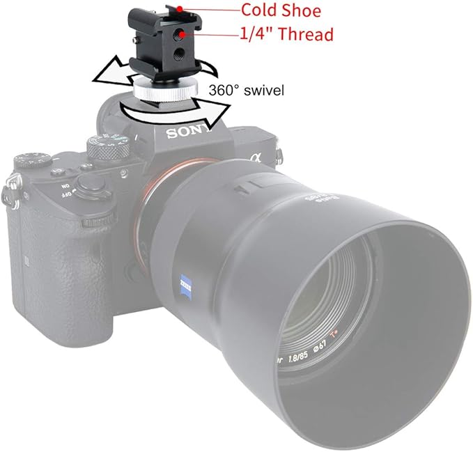 NICEYRIG 3-Side Cold Shoe Mount 360 Degree Swivel with Triple Anti-Off Shoe Adapters, 1/4 Threads for Microphone, Flash Light, Monitor Mount Camera Phone Vlog Vlogging - 328