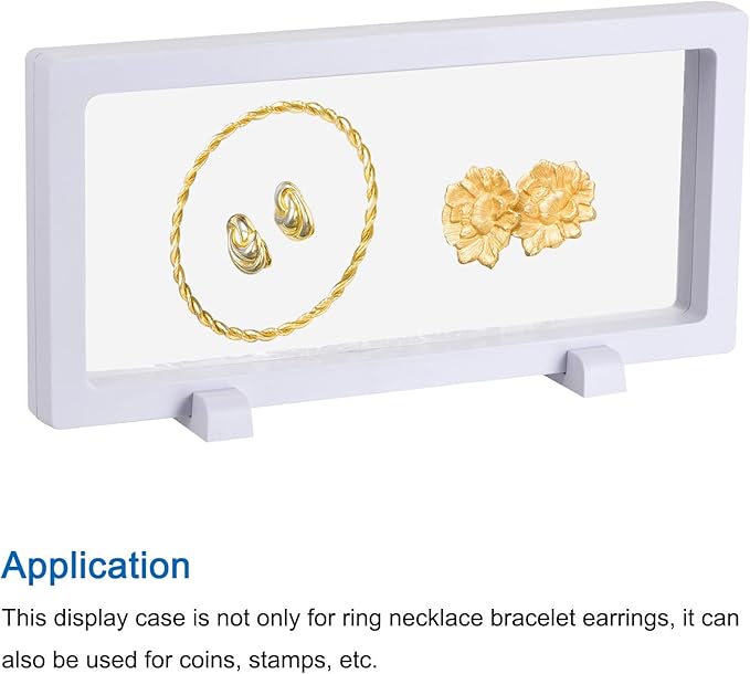 MECCANIXITY Floating Frame Display Holder Stand 3D Jewelry Display Box with Base 9.06 x 4.33 x 0.79 inch White Pack of 2