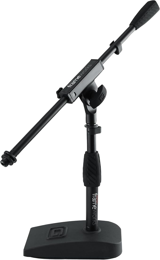 Gator Frameworks Short Weighted Base Microphone Boom Arm Stand with Clamp-On Single Layer Pop Filter (GFW-MIC0821-POP), Black