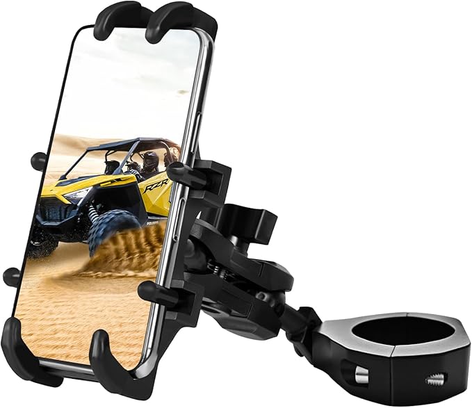 UTV Phone Mount for 1.75"-2" Roll Bar, 360°Rotation UTV Phone Holder with 8 Claws, Aluminum Alloy Heavy Duty Smartphone Holder Hang on to 4.7"-7.1" Devices for Polaris RZR/Can Am X3