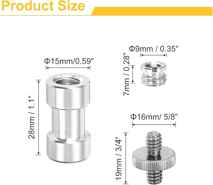 MECCANIXITY Camera Screw Mount Set, Double End Screw, Screw Nuts, Female Screw for Camera, Tripod Screw Adapter, Monopod, Flash Light