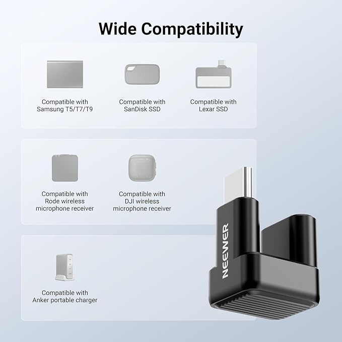 NEEWER USB Type C Adapter, 180 Degree U Shaped USB C OTG Adapter Extender Mobile Photography Accessories Compatible with iPhone 17 16 15 Samsung S25 Ultra Phone Cage & Case, PS017