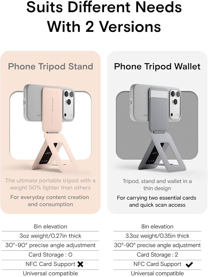 MOFT Phone Tripod Stand Selfie Stick for iPhone, Multi-Angles iPhone Stand, Lightweight & Portable Phone Holder, Strong Magnets, MOVAS Vegan Leather, Travel Essentials, Peach Pink (Without Card Slot)