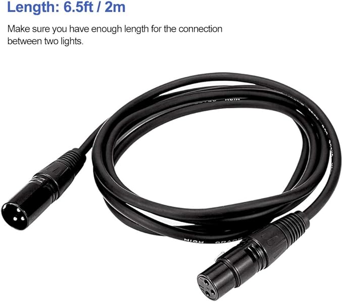 6.5ft DMX Cable, 10PCS 2m DMX Signal Cables Signal Wires, 3-Pin XLR Male to Female Stage Light Cable with Metal connectors, Connection for DMX512 Stage & DJ Lighting fixtures