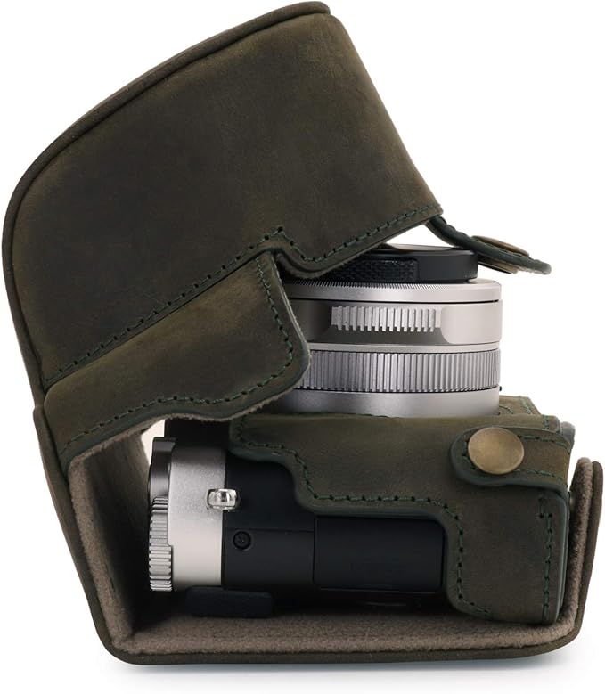 MegaGear MG1698 Ever Ready Genuine Leather Camera Case Compatible with Leica D-Lux 7 - Khaki Green