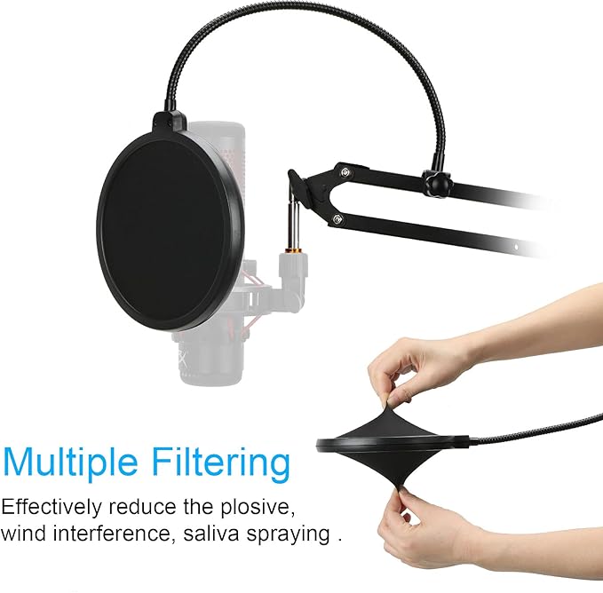 Quadcast Mic Boom Arm with Pop Filter - Advanced Microphone Arm Compatible with HyperX QuadCast Microphone, Professional Adjustable Scissor Microphone Stand by YOUSHARES