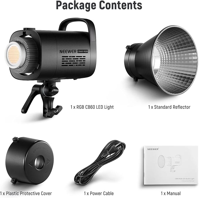NEEWER CB60 RGB 70W LED Video Light with App Control, Bowens Mount COB Full Color Continuous Output Lighting 18000Lux/1m CCT 2700K-6500K CRI97+ 17 Scenes for Photography/Studio Video Recording
