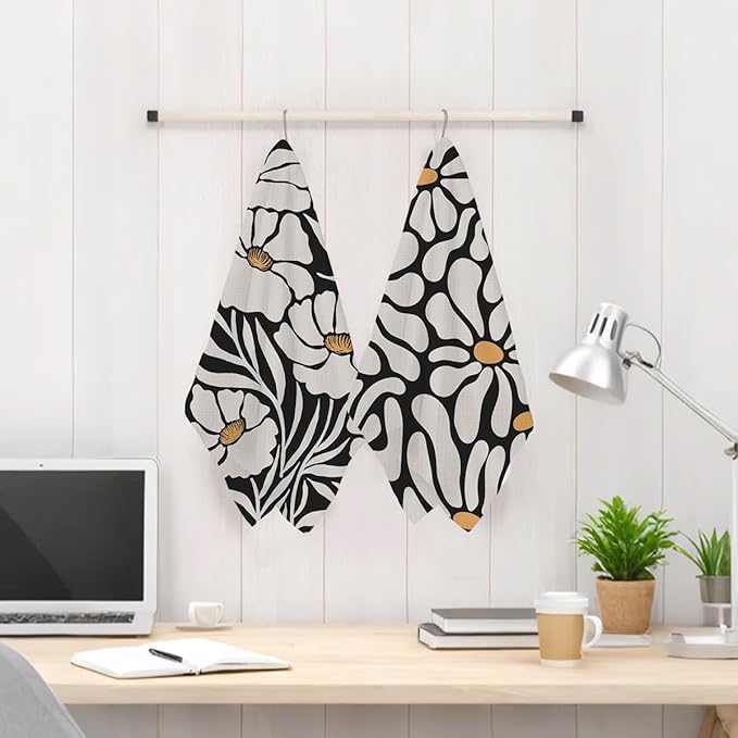 2Pcs Boho Floral Kitchen Towels 24x14 Inch, Abstract Botanical Decorative Hand Towels for Kitchen Home Bathroom, Absorbent Microfiber Dish Cloth Tea Towel, Home Gifts for Women Mom Grandma