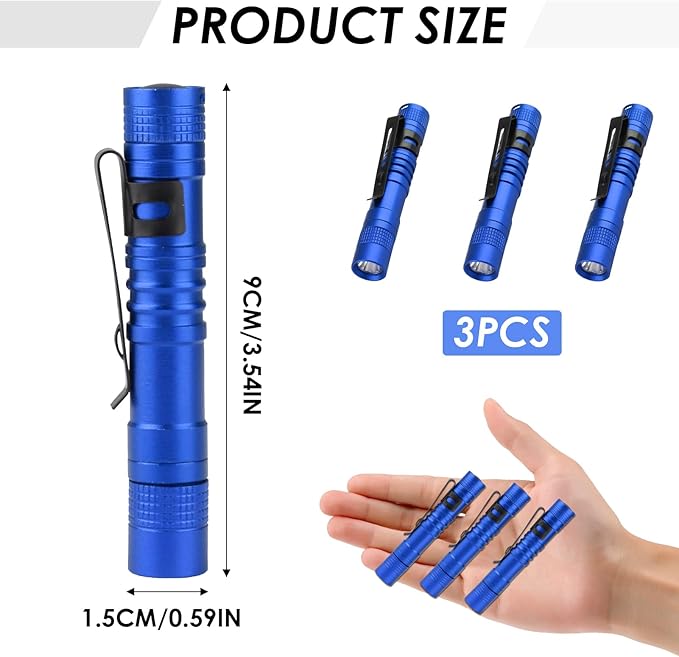 Mini Flashlight, AAA Small Pen Light with Clip, Portable 500lm Pocket Pen Flashlight for Inspection Repair Outdoor Emergency (3 Pack, Blue, 3.5")