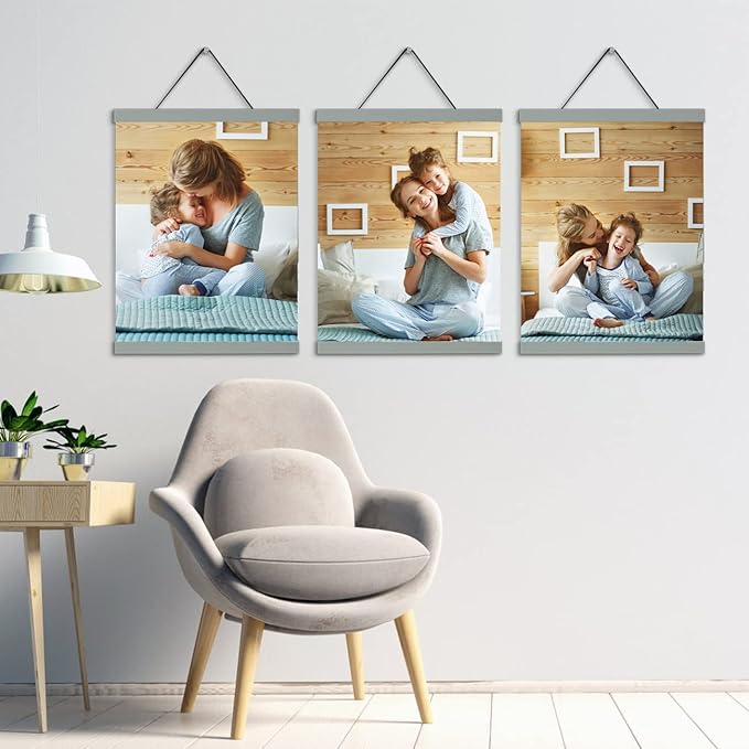 YK artwood 3 Pack Magnetic Poster Hanger Frame, 16x20 16x24 Poster Frames Wood Wooden Magnet Hanging Kit for Walls Print Poster Canvas Artwork Diamond Painting(16 Inch ，Gray)