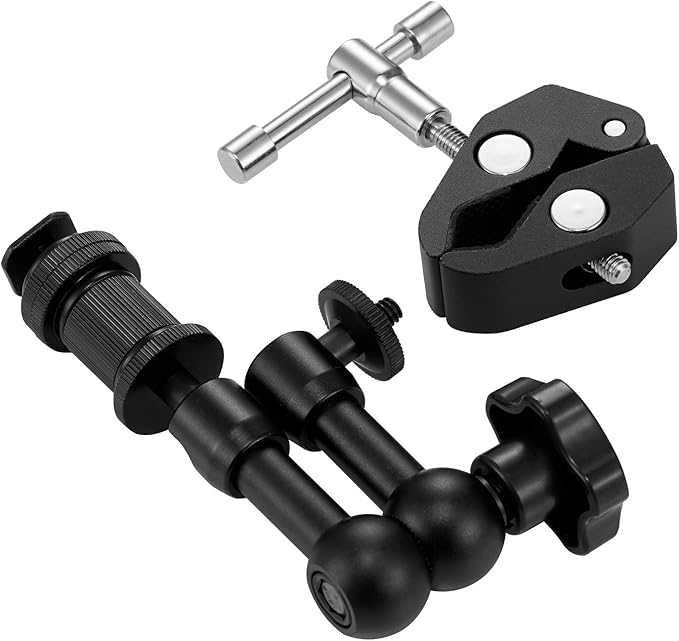 WANBY 7 Inch Articulating Magic Friction Arm & Large Adjustable Super Clamp Pliers Clip with 1/4" and 3/8" Thread for DSLR Camera Rig, LCD Monitor, LED Flash Lights (7'Arm & Clip)