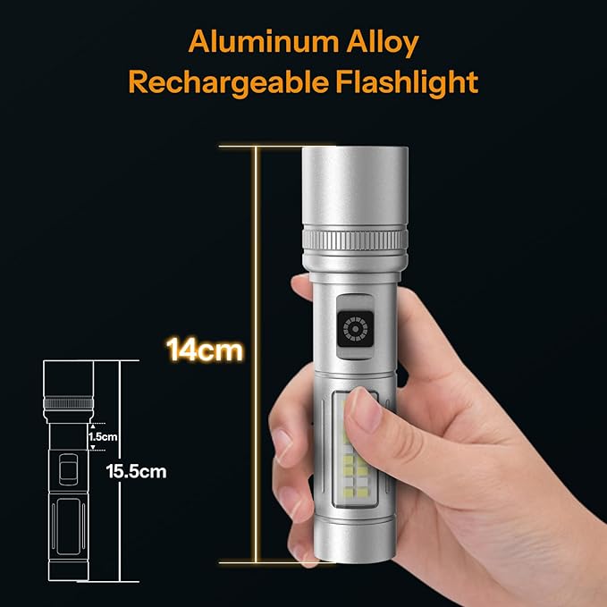 3pack Rechargeable LED Flashlight, 90000 High Lumen Super Bright Flashlight, 6 Mode Tactical Flash Light,Waterproof Powerful Handheld Flash Light for Camping Hiking Enmergency Home Outdoor, Gray