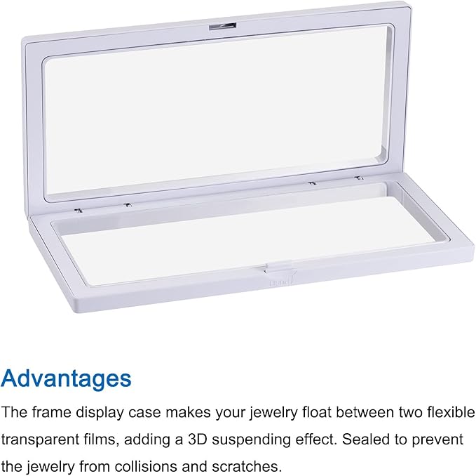 MECCANIXITY Floating Frame Display Holder Stand 3D Jewelry Display Box 11.81 x 4.33 x 0.79 inch White for Ring Necklace Bracelet Earring Pack of 2