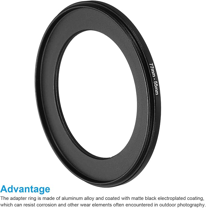 PATIKIL 77mm-55mm Metal Step Down Ring, Camera Lens Filter Adapter Ring Aluminum Filter Adapter Ring for Camera Lenses Hood, Black