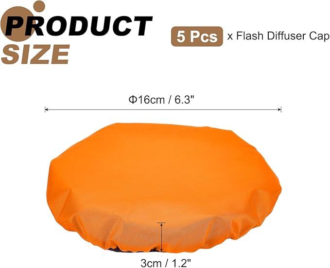PATIKIL 6.3" x 6.3" Soft Mini Flash Diffuser Cap, 5 Pack Universal Elastic Flash Diffuser Cover for DSLR Camera Flashlight, Orange