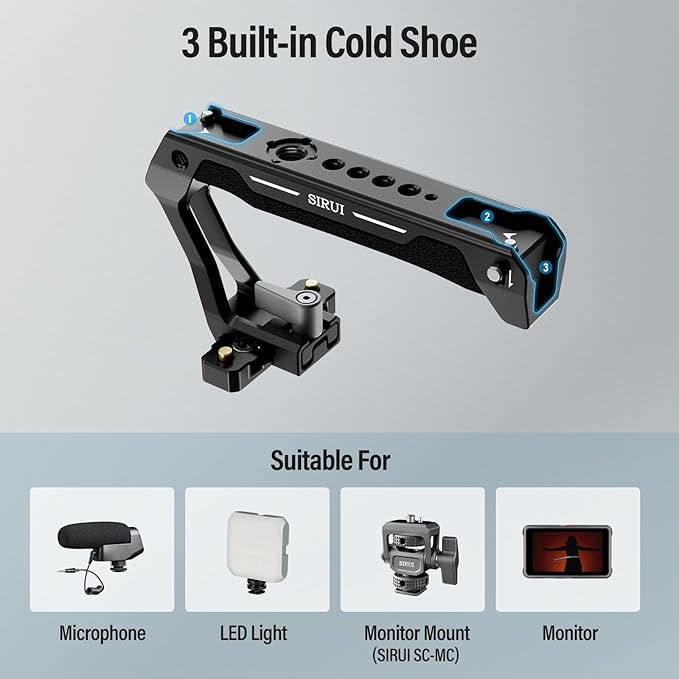 SIRUI Top Handle with Quick Release NATO Clamp Mount, Lightweight Handle Grip with Cold Shoes with Safety Pins for Camera Cage, NATO Rail Included, SC-TH