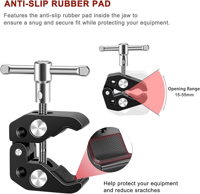 Mic Mount Microphone Clamp with Ball Head Magic Arm - Compatible with Microphones - Max Load 4.4lb/2kg - 1/4" and 3/8" Thread Holes