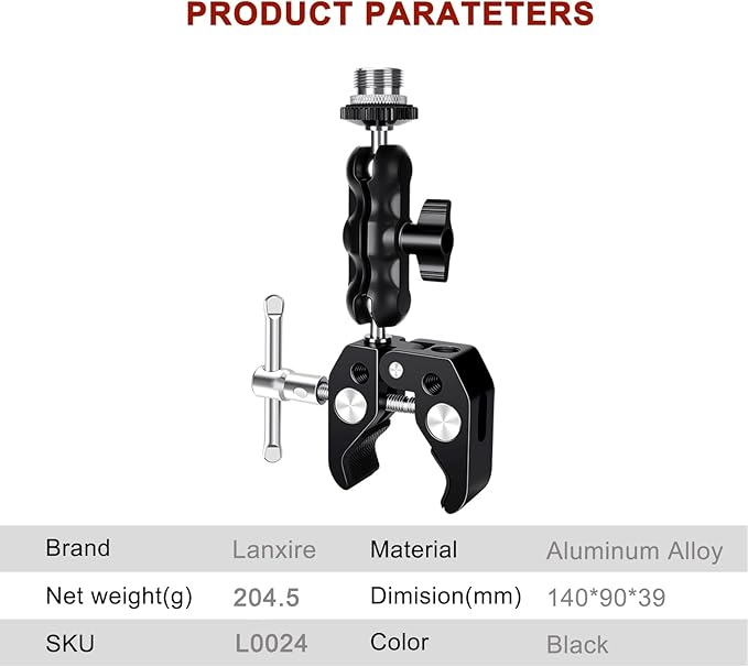 Mic Mount Microphone Clamp with Ball Head Magic Arm - Compatible with Microphones - Max Load 4.4lb/2kg - 1/4" and 3/8" Thread Holes