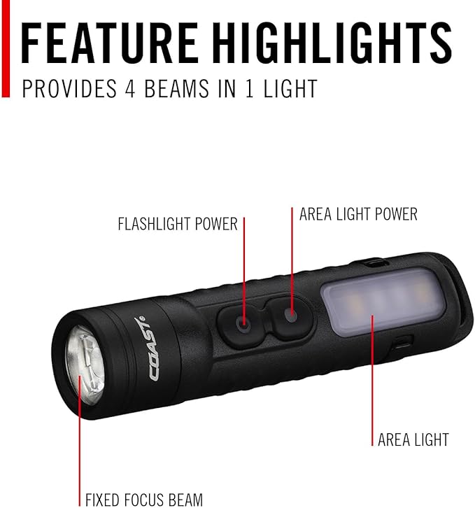 Coast KL35R 600 Lumen Rechargeable LED Pocket Flashlight with RED Light