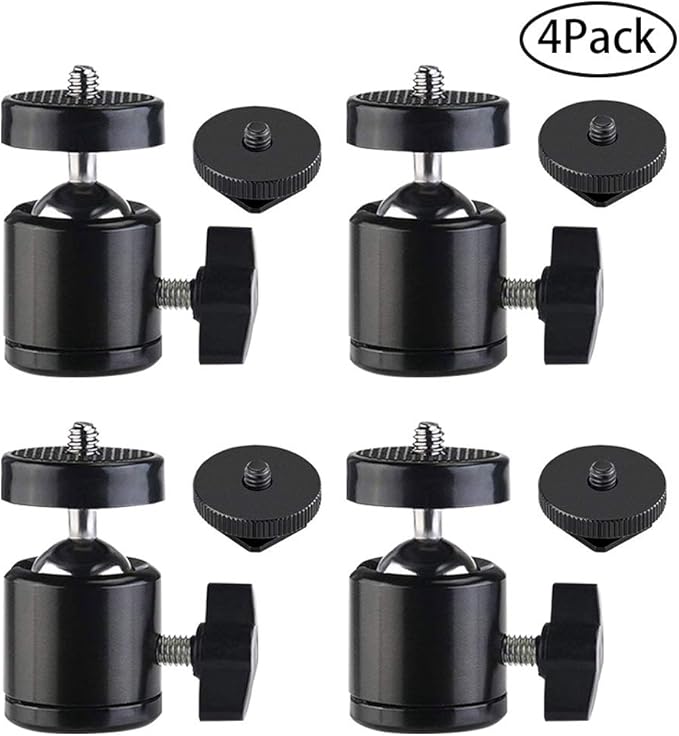 SLOW DOLPHIN Hot Shoe Mount Adapter 360 Degree Swivel Mini Ball Head 1/4 Tripod Screw Head for Cameras, Camcorders, Smart Phone, LED Video Light, Microphone(4 Packs)