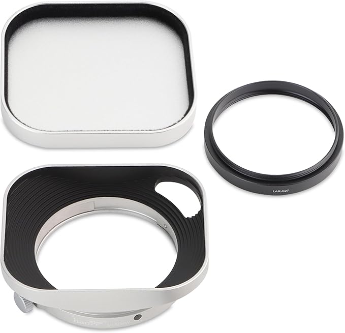 Haoge Lens Hood Metal Squaret for Fujifilm Fujinon XF27mmF2.8 R WR Lense Hood Silver