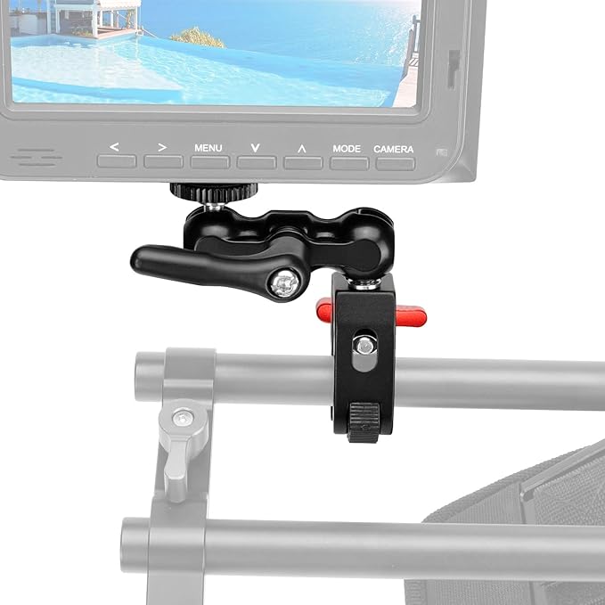 Multi-Functional Ballhead Clamp Magic Arm Adapter with Bottom Clamp Super Robust Central Lock Knob(Red)